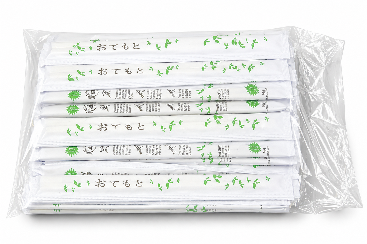 Individually wrapped disposable wooden chopsticks in a clear bag, 65 pack