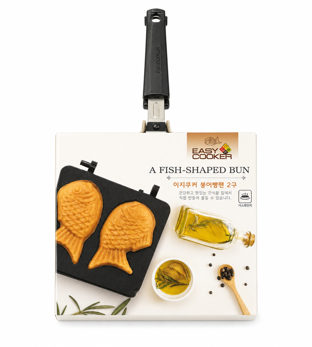붕어빵팬 Bungeoppang pan, fish-shaped bun mold with folding handle, Easy Cooker