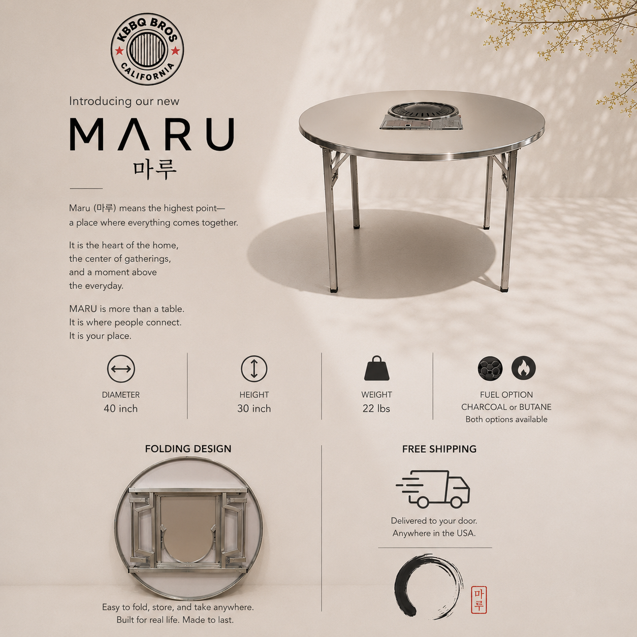KBBQBros MARU – Round Korean BBQ Grill Table | Charcoal and Gas, Made in Korea