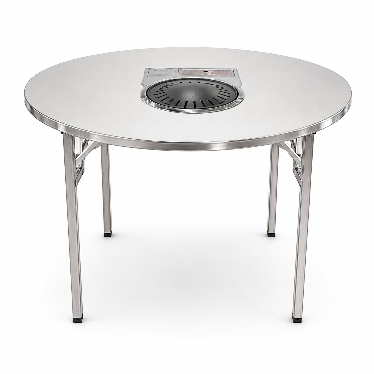 MARU round stainless steel Korean BBQ grill table with the drop-in butane gas roaster and control panel