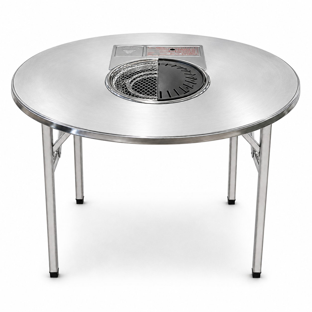 MARU All-in-One table showing the charcoal grate on one half and the butane gas roaster on the other
