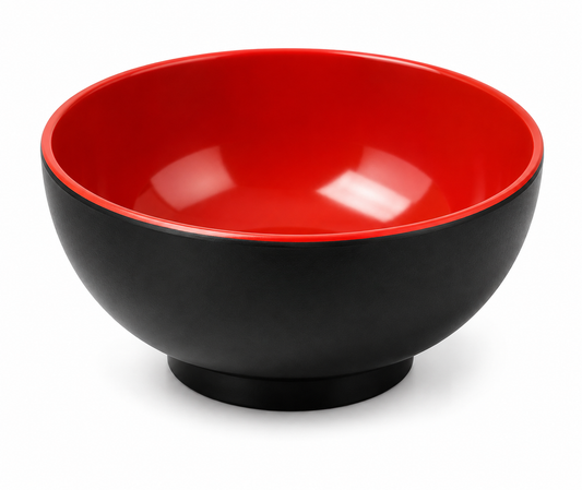 국그릇 Korean soup bowl, matte black outside with glossy red interior, 4.5 inch
