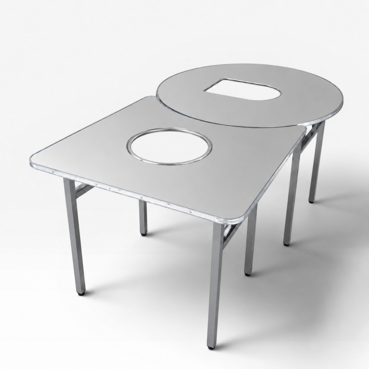KBBQBros Extend Table Center Hole with a charcoal roaster dropped into the cutout