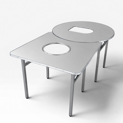 KBBQBros Extend Table Center Hole with a charcoal roaster dropped into the cutout
